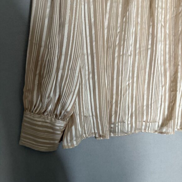 Express Women Blouse Extra Large Gold Satin Striped Long Sleeve Button Neck New - Picture 3 of 10